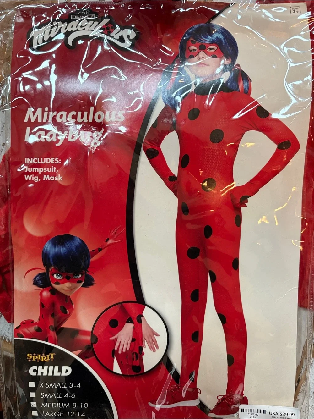 Spirit Miraculous Ladybug Red and Black Jumpsuit Costume with Wig & Mask